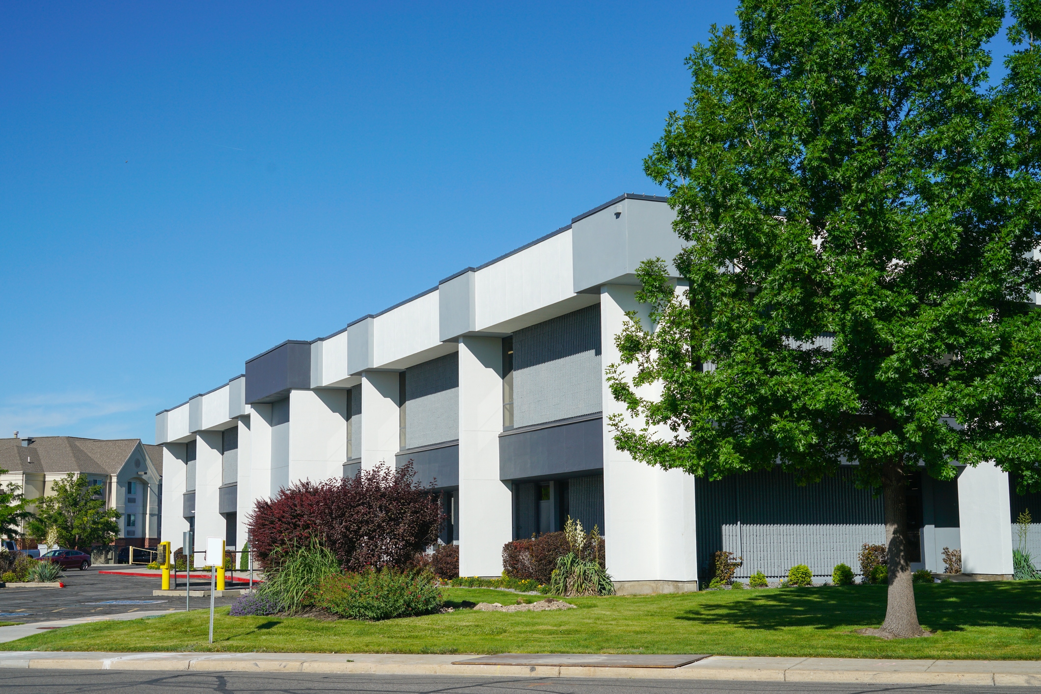 Exterior view of office building in industrial area