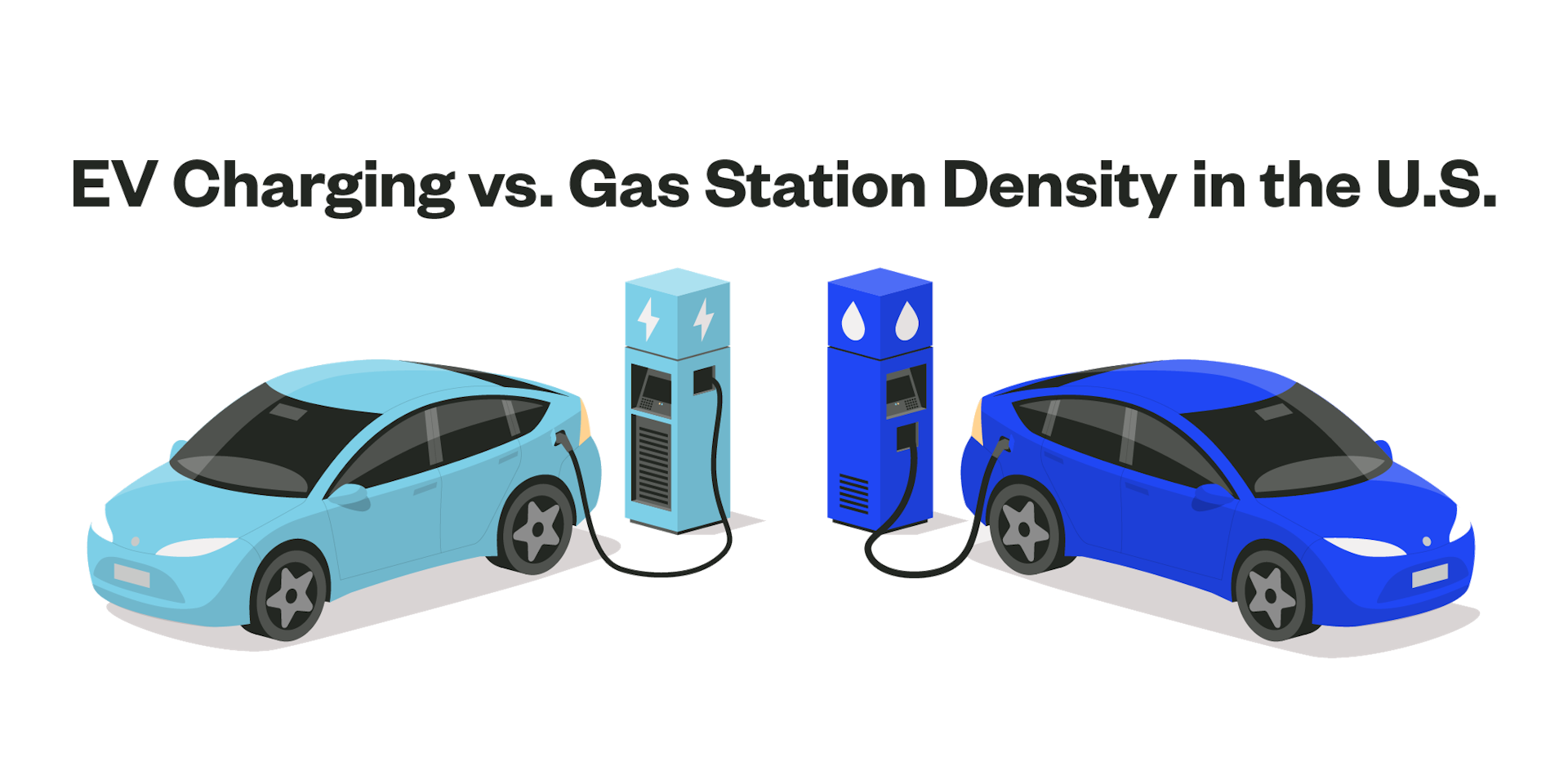 A header image for a blog that compares electric vehicle charging to gas station density state by state