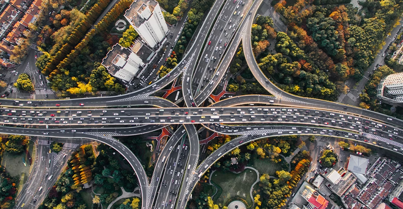 aerial view of freeways 