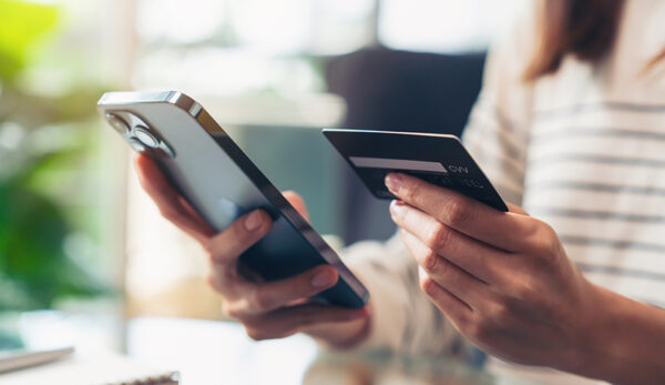 Woman registering a virtual credit card